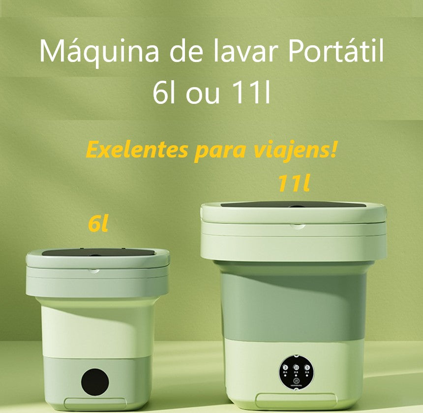 Máquina de lavar roupas, portátil, dobrável, com secador giratório, capacidade de 6 ou 11 litros.